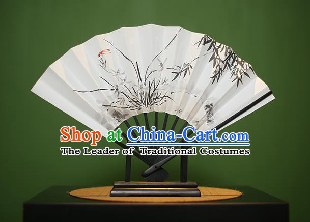 Traditional Chinese Crafts Printing Orchid Bamboo Paper Folding Fan, China Handmade Classical Fans for Women