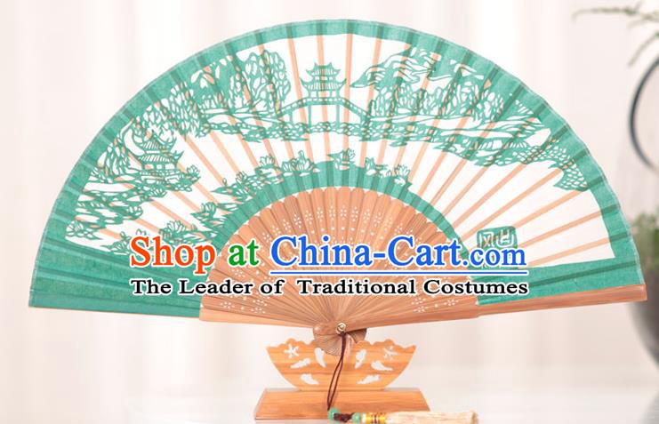 Traditional Chinese Crafts West Lake Scenery Folding Fan, China Handmade Classical Silk Fans for Women