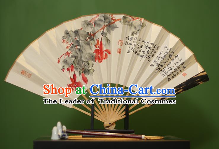 Traditional Chinese Crafts Ink Painting Paper Folding Fan, China Handmade Mottled Bamboo Fans for Men