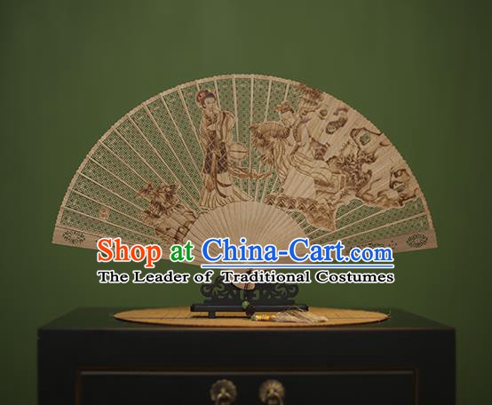 Traditional Chinese Crafts Carving Beauty Classical Folding Fan, China Handmade Sandalwood Fans for Women