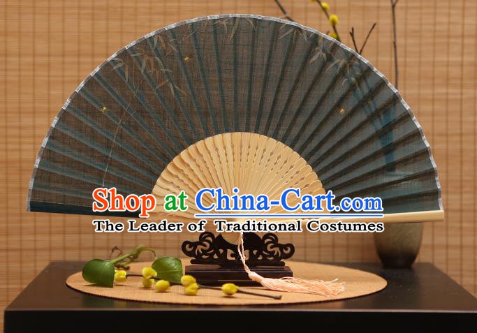 Traditional Chinese Crafts Classical Green Linen Folding Fan, China Handmade Printing Bamboo Fans for Women