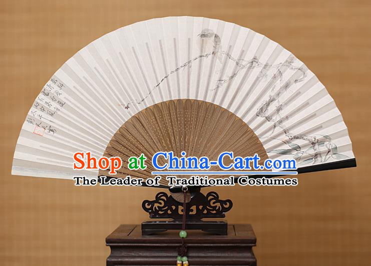 Traditional Chinese Crafts Classical Paper Folding Fan, China Handmade Painting Wintersweet Fans for Women