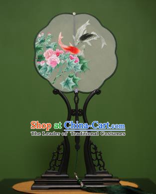 Traditional Chinese Crafts Suzhou Embroidery Flowers Fish Palace Fan, China Princess Embroidered Silk Fans for Women