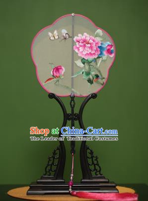Traditional Chinese Crafts Suzhou Embroidery Peony Palace Fan, China Princess Embroidered Silk Fans for Women