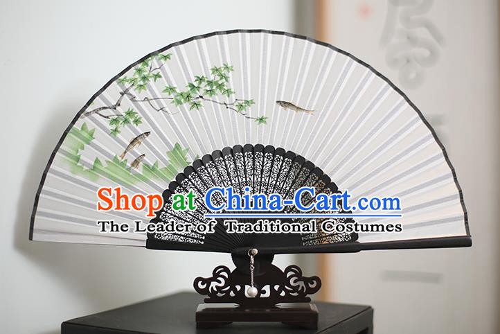 Traditional Chinese Crafts Printing Maple Leaf Classical Folding Fan, China Handmade Silk Fans for Women