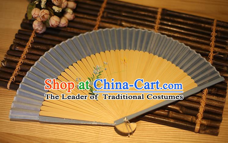 Traditional Chinese Crafts Printing Flowers Classical Folding Fan, China Handmade Grey Silk Fans for Women