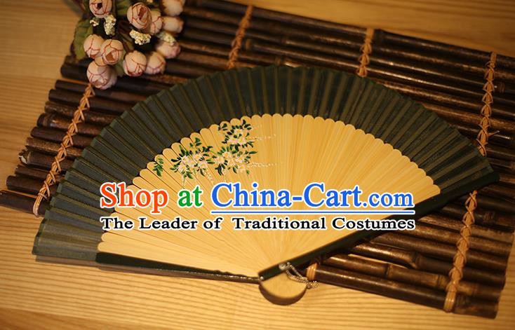 Traditional Chinese Crafts Printing Wisteria Classical Folding Fan, China Handmade Silk Fans for Women