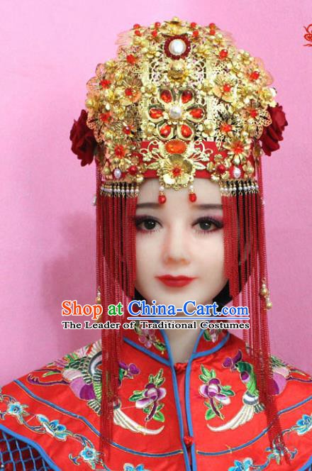 Traditional Chinese Handmade Hair Accessories Ancient Princess Hairpins Xiuhe Suit Phoenix Coronet Complete Set for Women