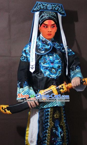 Traditional China Beijing Opera Takefu Costume, Chinese Peking Opera Imperial Bodyguard Embroidered Black Gwanbok
