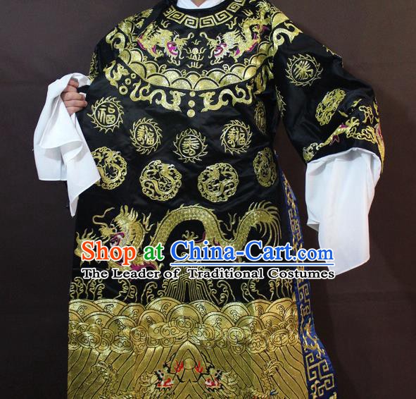Traditional China Beijing Opera Prime Minister Embroidered Costume, Chinese Peking Opera Bao Zheng Gwanbok Black Embroidered Robe