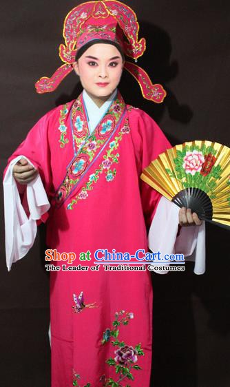 Traditional China Beijing Opera Niche Embroidery Costume, Chinese Peking Opera Lang Scholar Pink Embroidered Robe Clothing