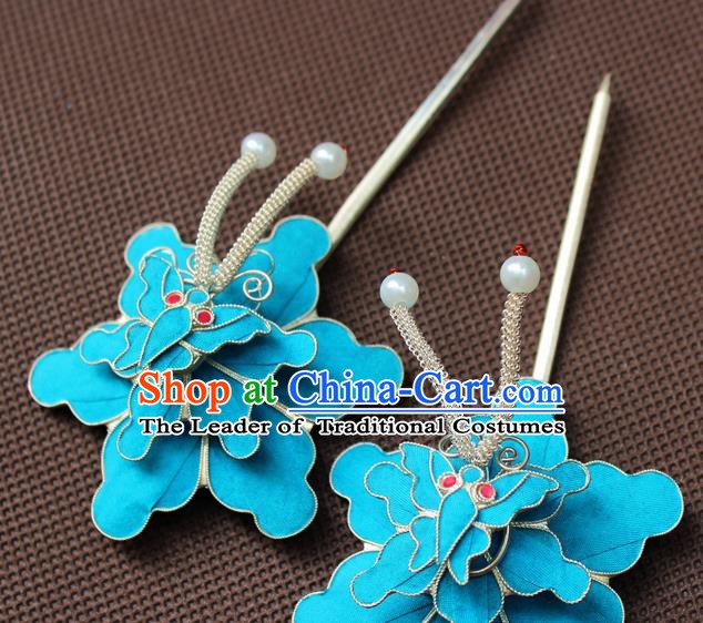 Traditional Chinese Handmade Hair Accessories Princess Blue Hairpins Headwear for Women