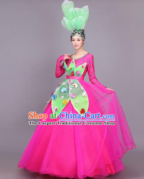 Professional Modern Dance Costume Opening Dance Stage Performance Rosy Veil Dress for Women