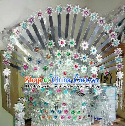 Chinese Traditional Miao Nationality Hair Accessories Wedding Hat Colorful Phoenix Coronet for Women