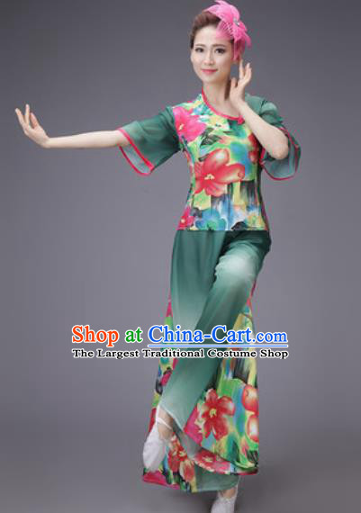 Chinese Classical Dance Costume Traditional Folk Dance Yangko Green Clothing for Women