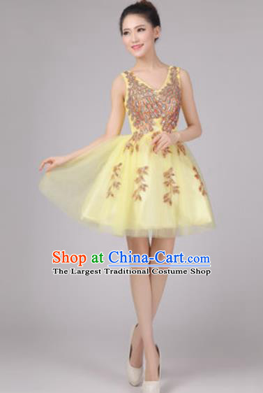 Professional Modern Dance Yellow Bubble Dress Opening Dance Stage Performance Costume for Women
