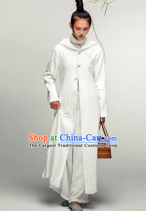 Chinese National Costume Traditional Tang Suit White Dust Coat for Women