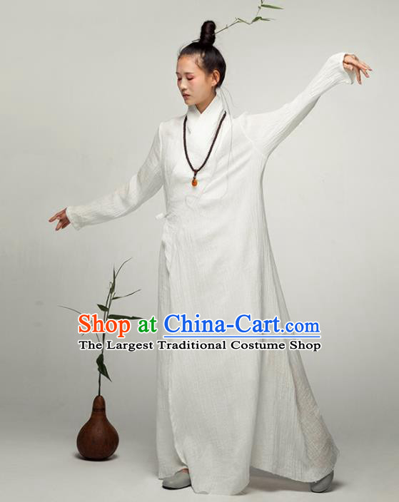 Chinese National Costume Traditional Tang Suit Slant Opening Linen Qipao Dress for Women