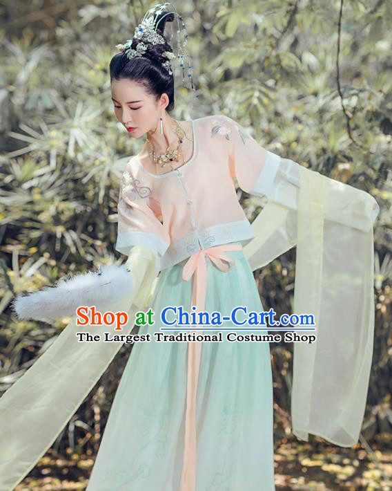 Chinese Ancient Apsara Embroidered Costumes Traditional Tang Dynasty Princess Hanfu Dress for Women