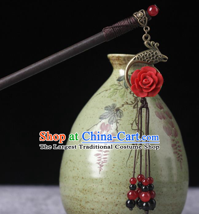 Chinese Ancient Hanfu Hair Accessories Traditional Red Beads Hairpins for Women