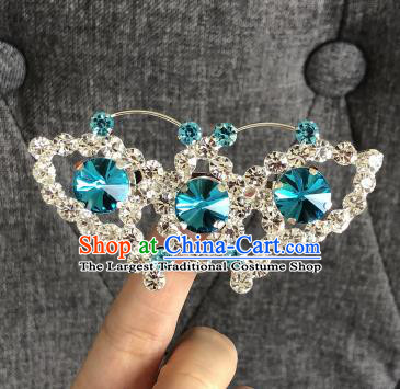 Chinese Traditional Peking Opera Diva Blue Crystal Butterfly Brooch Jewelry Accessories Ancient Princess Breastpin for Women