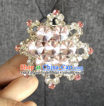 Chinese Traditional Peking Opera Diva Pink Crystal Eight Pointed Star Brooch Jewelry Accessories Ancient Princess Breastpin for Women