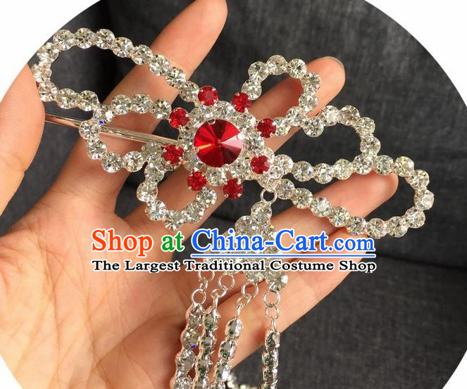 Chinese Traditional Peking Opera Diva Hair Accessories Ancient Red Crystal Tassel Hairpins for Women