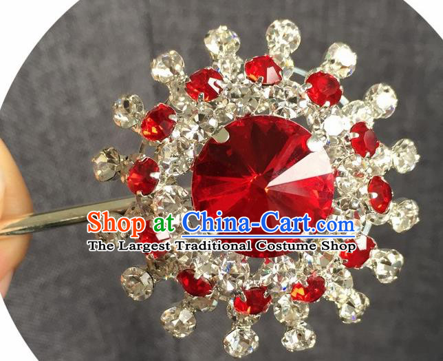 Chinese Ancient Red Crystal Hairpins Traditional Peking Opera Diva Hair Accessories for Women