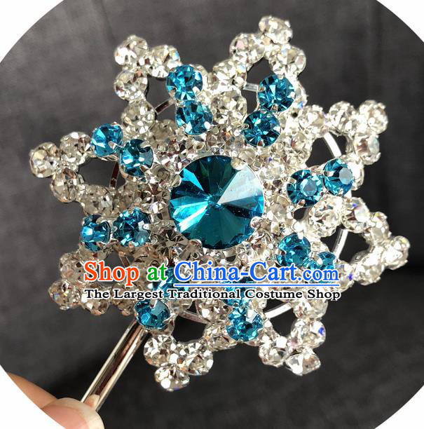 Chinese Ancient Princess Hairpins Traditional Peking Opera Diva Blue Crystal Hair Accessories for Women