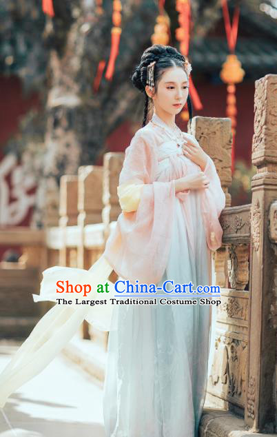 Traditional Chinese Tang Dynasty Nobility Lady Costumes Ancient Peri Goddess Embroidered Hanfu Dress for Rich