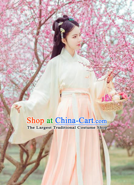 Chinese Traditional Jin Dynasty Princess Costumes Ancient Peri Goddess Embroidered Hanfu Dress for Rich