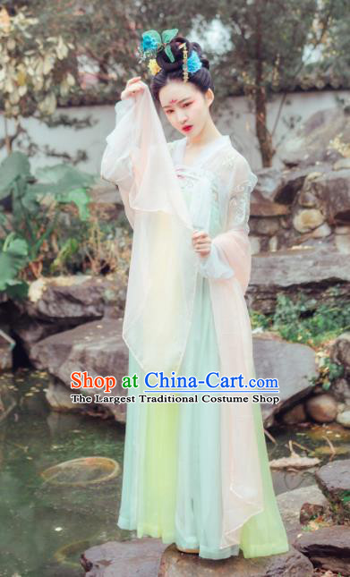 Chinese Traditional Tang Dynasty Las Meninas Court Maid Embroidered Costumes Complete Set