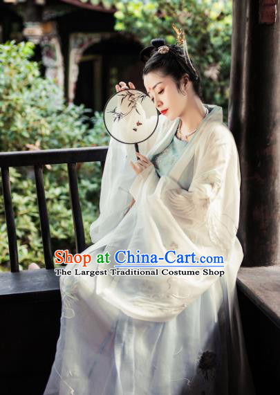Chinese Traditional Jin Dynasty Princess Embroidered Wide Sleeve Cardigan Ancient Maidenform Costumes for Women