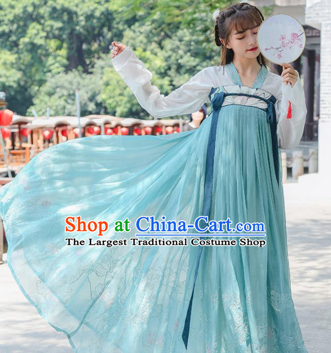 Ancient Chinese Tang Dynasty Princess Historical Costumes Nobility Lady Green Hanfu Dress for Women