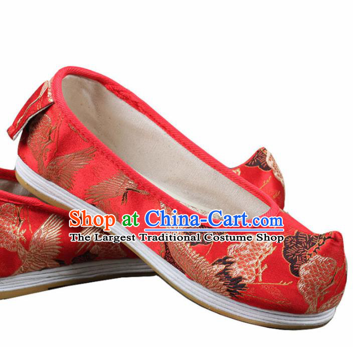 Chinese Ancient Traditional Embroidered Shoes Hanfu Red Cloth Shoes for Women