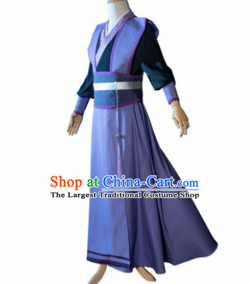 Chinese Traditional Cosplay Nobility Childe Costumes Ancient Swordsman Purple Robe for Men