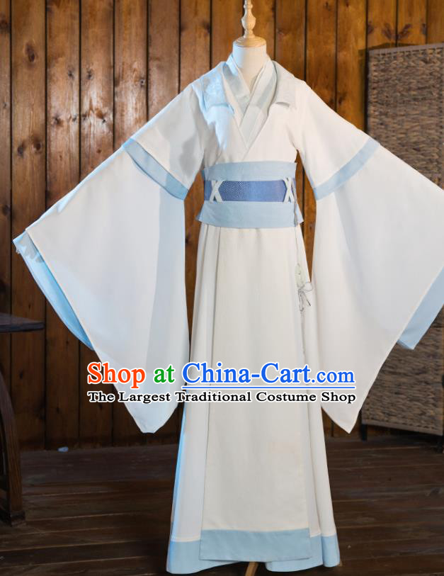 Chinese Traditional Cosplay Nobility Childe Taoist White Costumes Ancient Swordsman Clothing for Men