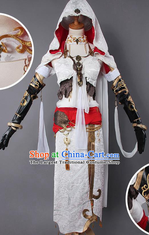Top Grade Cosplay Warrior Costumes Chinese Ancient Female Swordsman White Dress for Women