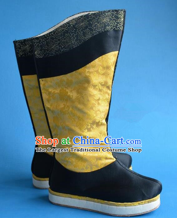 Chinese Traditional Beijing Opera Takefu Shoes Ancient Qing Dynasty Emperor Dragon Boots for Men