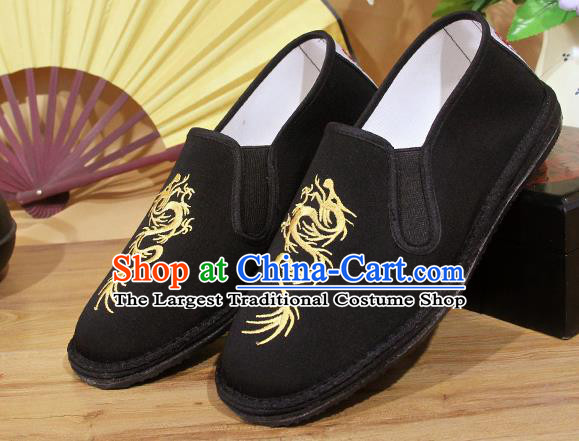 Chinese National Shoes Traditional Embroidery Dragon Martial Arts Cloth Shoes Black Shoes for Men