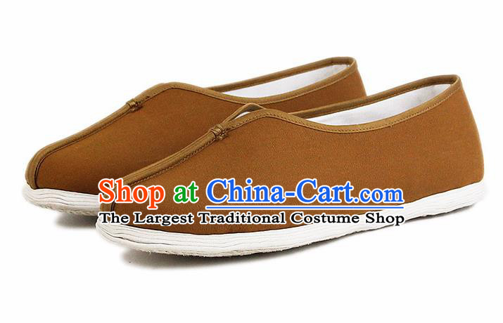 Chinese National Khaki Cloth Shoes Traditional Martial Arts Shoes Monk Shoes for Men