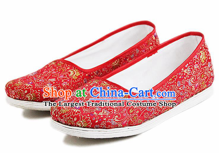 Chinese National Handmade Cloth Shoes Traditional Shoes Embroidered Red Shoes for Women