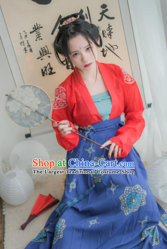 Chinese Ancient Hanfu Dress Tang Dynasty Court Maid Embroidered Costumes for Women