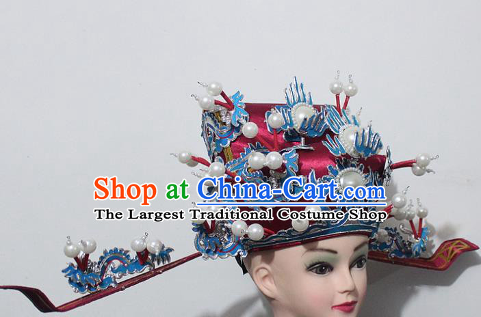 Chinese Traditional Peking Opera Prime Minister Red Hat Ancient Chancellor Headwear for Men