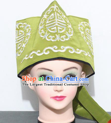 Chinese Traditional Peking Opera Old Gentleman Hat Ancient Ministry Councillor Green Hat for Men