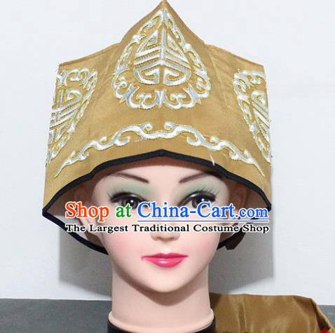 Chinese Traditional Peking Opera Old Gentleman Hat Ancient Ministry Councillor Khaki Hat for Men