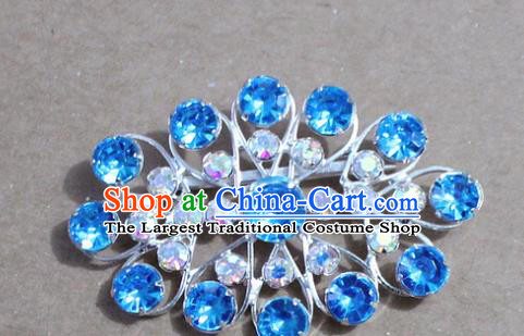 Chinese Traditional Peking Opera Diva Accessories Ancient Princess Blue Crystal Brooch for Women