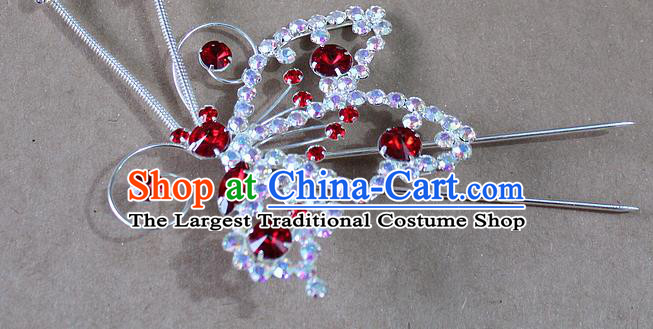 Chinese Traditional Peking Opera Diva Hair Accessories Ancient Princess Red Crystal Butterfly Hairpins for Women