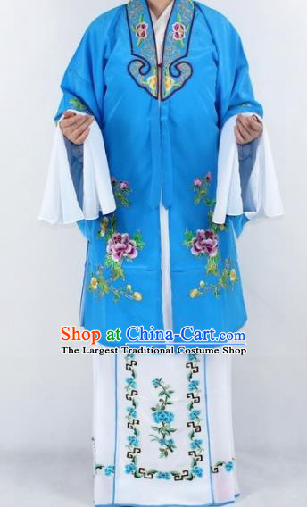 Chinese Traditional Peking Opera Actress Costumes Ancient Nobility Lady Blue Cloak for Women