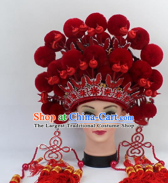 Chinese Traditional Peking Opera Red Venonat Phoenix Coronet Ancient Bride Hair Accessories for Women